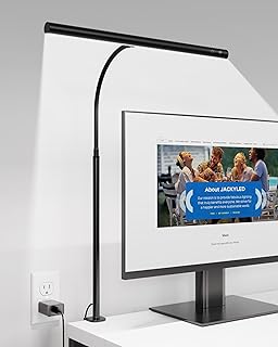 JACKYLED LED Desk Lamp for Home Office,Eye-Caring Desk Light with Dimmable Brightness Color Charging,Touch Control Clamp Lamp with Flexible Gooseneck USB Adapter,Reading Lamp for Dorm Room