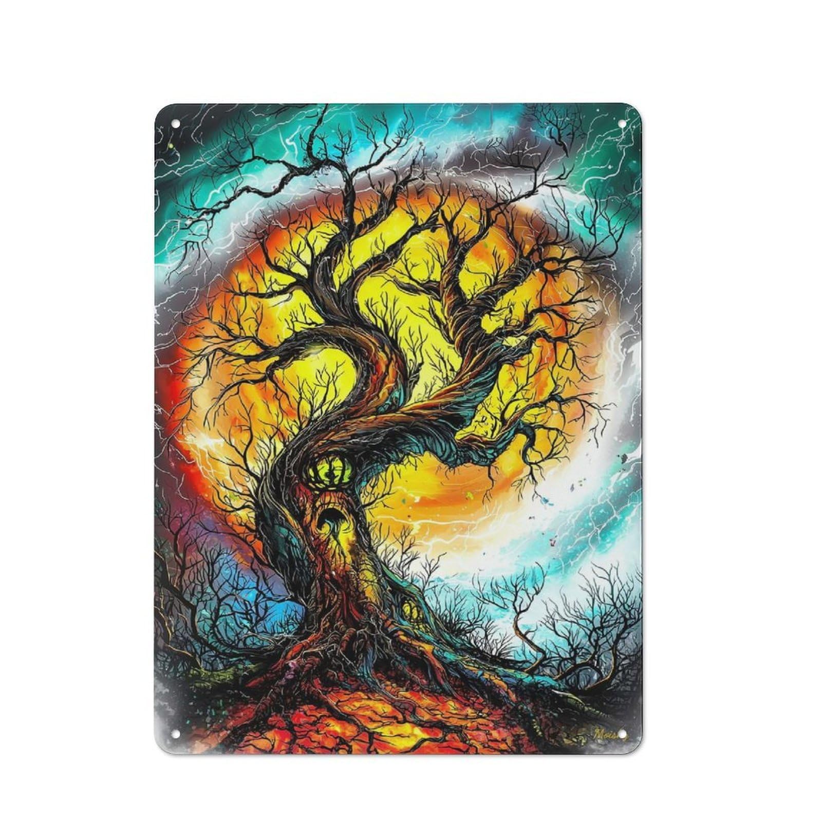 Junmoney Twisted Enchanted Tree Gothic Fantasy Art Workshop Style Tin Sign 40X30cm, Industrial Wall Art For Garage, Hobby Room, Office Or Man Cave