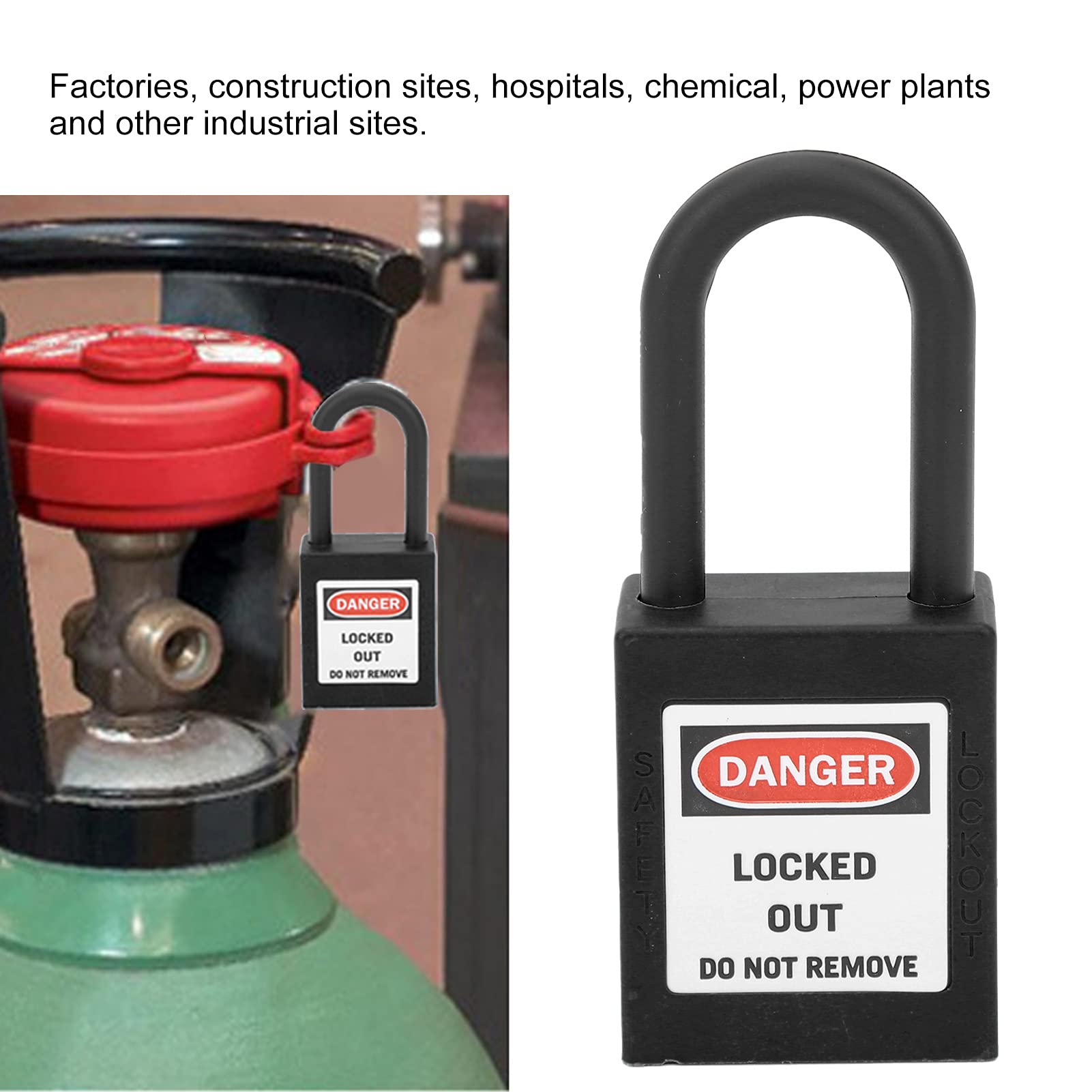 Lockout Tagout Locks Set, Lockout Tagout Kit with Key Nylon Engineering Safety Lock for Factories Construction Sites Hospitals (Black)