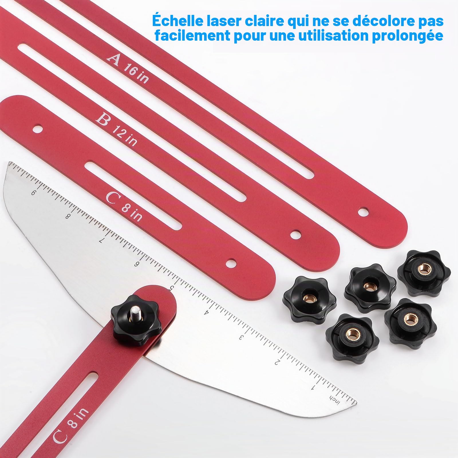 sourcing map Outil de mesure d'escalier - 22,4 cm - Longueur réglable - Appareil pour marches d'escalier - Convient pour les escaliers, les tubes montants et les cloisons de séparation - Rouge