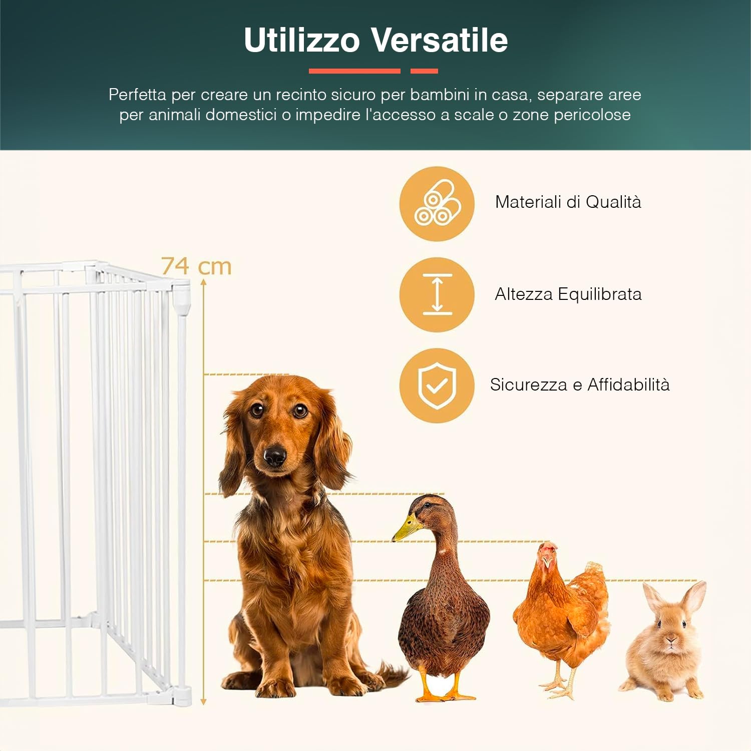 Barrera de Seguridad para niños, Perros y Gatos con Puerta – Caja de Seguridad Ideal para protección doméstica y Separador de ambientes, de Metal Barnizado Blanco, 120 x 74 cm
