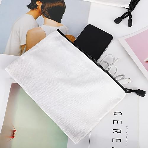 Miniatura 4 de Paquete de 12 bolsas de lona de algodón para manualidades, bolsa multiusos para cosméticos, bolsas de maquillaje con cremallera, bolsa de aseo de