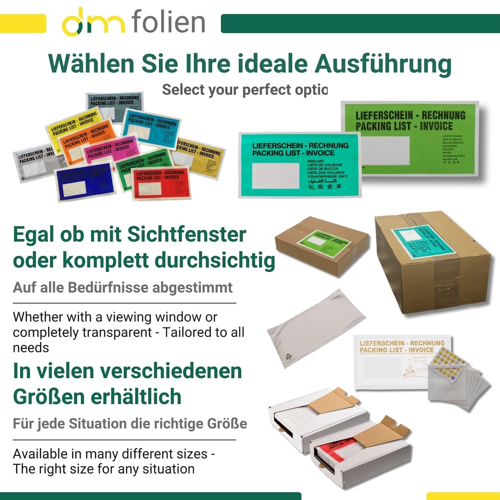 dm-folien Lieferscheintaschen DIN LANG I 1000 Stck I Selbstklebende  Versandtaschen I Blanco Versandunterlagen fr Lieferscheine & Rechnungen I  Versandzubehr aus PP I transparent & unbedruckt : Amazon.de: Brobedarf &  Schreibwaren