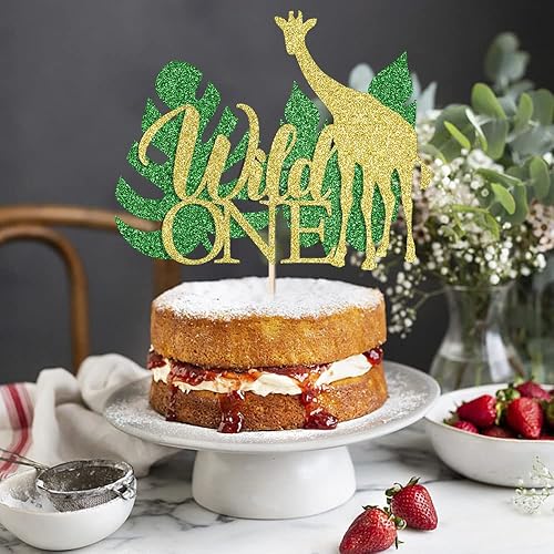 Miniatura 2 de Qertesl Wild One - Decoración para tarta de cumpleaños, decoración de revelación de género de animales de selva, decoración tropical hawaiana para