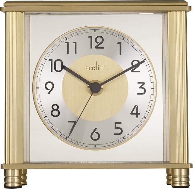 Acctim Hampden Mantel Clock Quartz Metal & Glass Floating Effect Energy Efficient Brass Effect