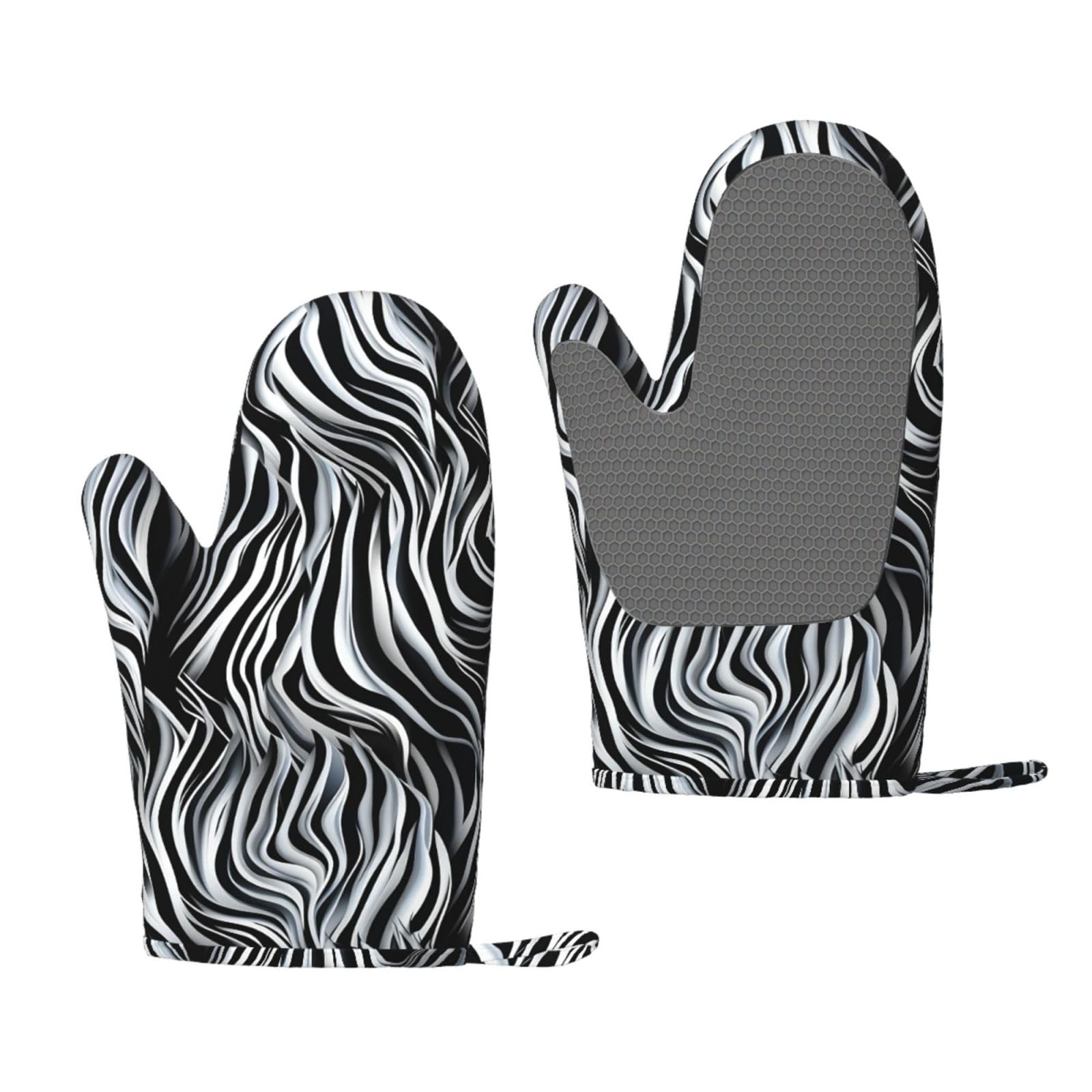Oven Mitts Sets of 2 Heat Resistant Kitchen Gloves Zebra pattern Oven Mitts BBQ Oven Gloves Non-Slip Silicone Oven Mitts Waterproof Cooking Safety Gloves for Kitchen Baking Cooking