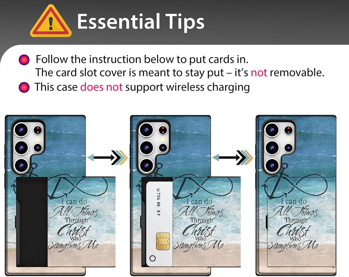 Compatible for Samsung Galaxy S25 Ultra Case with Card Holder Cute - Kawaii Design Military-Grade Drop Protection Rugged Wallet Cases for Women (Black Bible Christian Verses) - Image 3