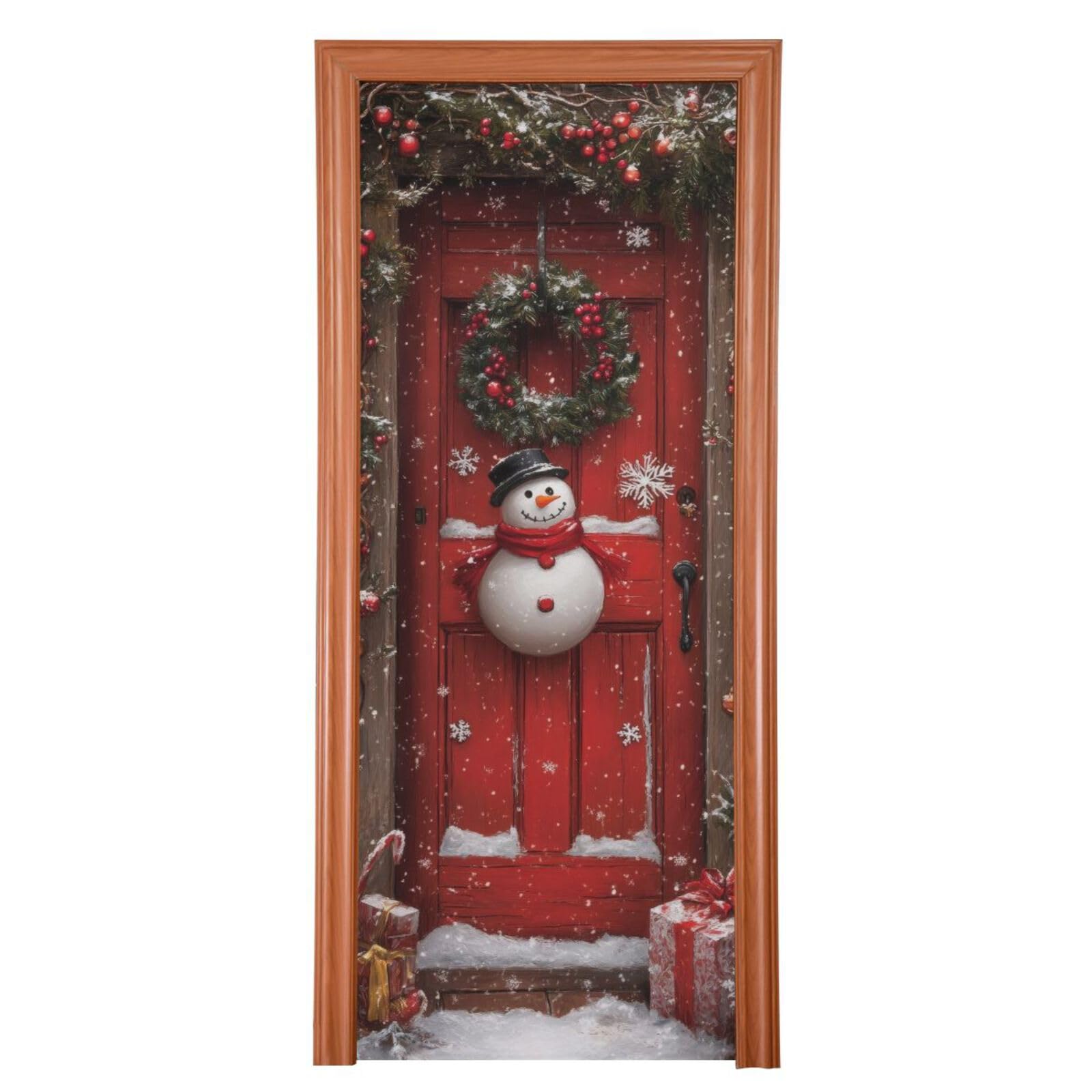 FLildon Winter Snowman Christmas Door Cover Decoration, Party Accessory Porch Decor for Festive Ornament Room Door Covers 36 x 98 Inch