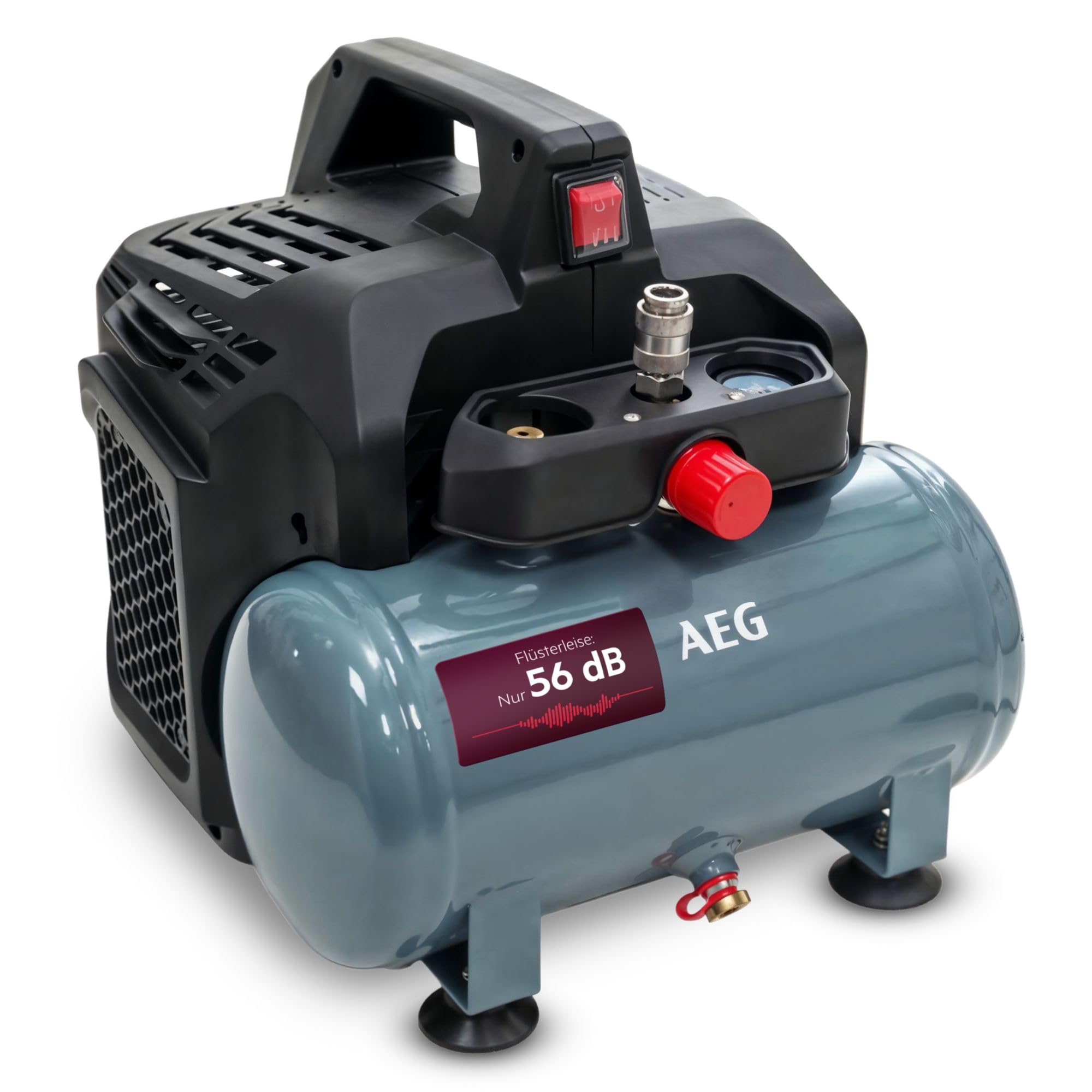 AEG KL6 Compresor de aire comprimido silencioso y potente para taller, hogar, ocio, versátil, libre de mantenimiento, libre de aceite, 56 dB, potencia del motor 1,5 CV, tanque 6 L, 8 bar, 206 l/min