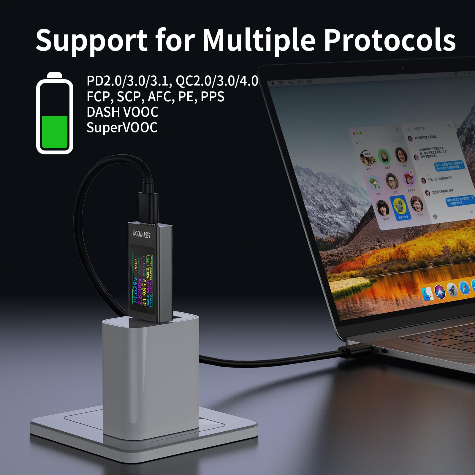 USB C Tester Multimetr Cyfrowy 3.3-40V 0-12A, USB-C Woltomierz Amperomierz, Tester Napięcia i Prądu, Miernik Ładowania do Powerbanków, Smartfonów i Ładowarek USB