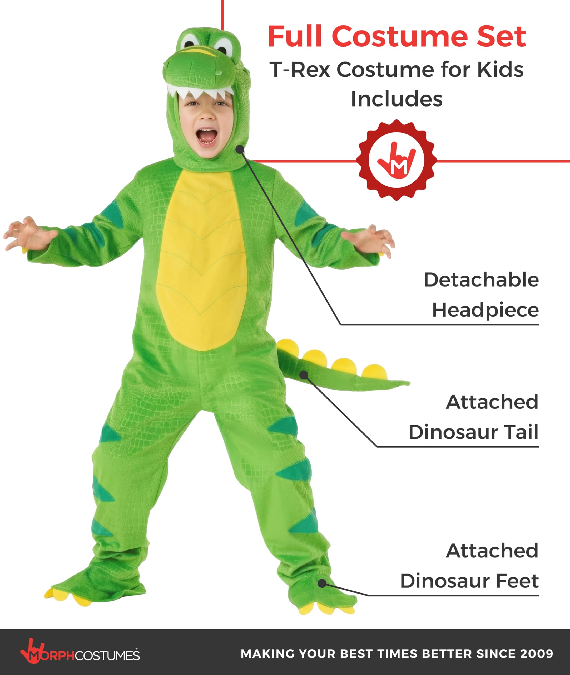 Morph Kostiumy zielony dziecięcy kostium dinozaura dla dzieci dziewcząt i chłopców maluch Halloween fantazyjny strój T-Rex kostium dziecięcy dinozaur kostium