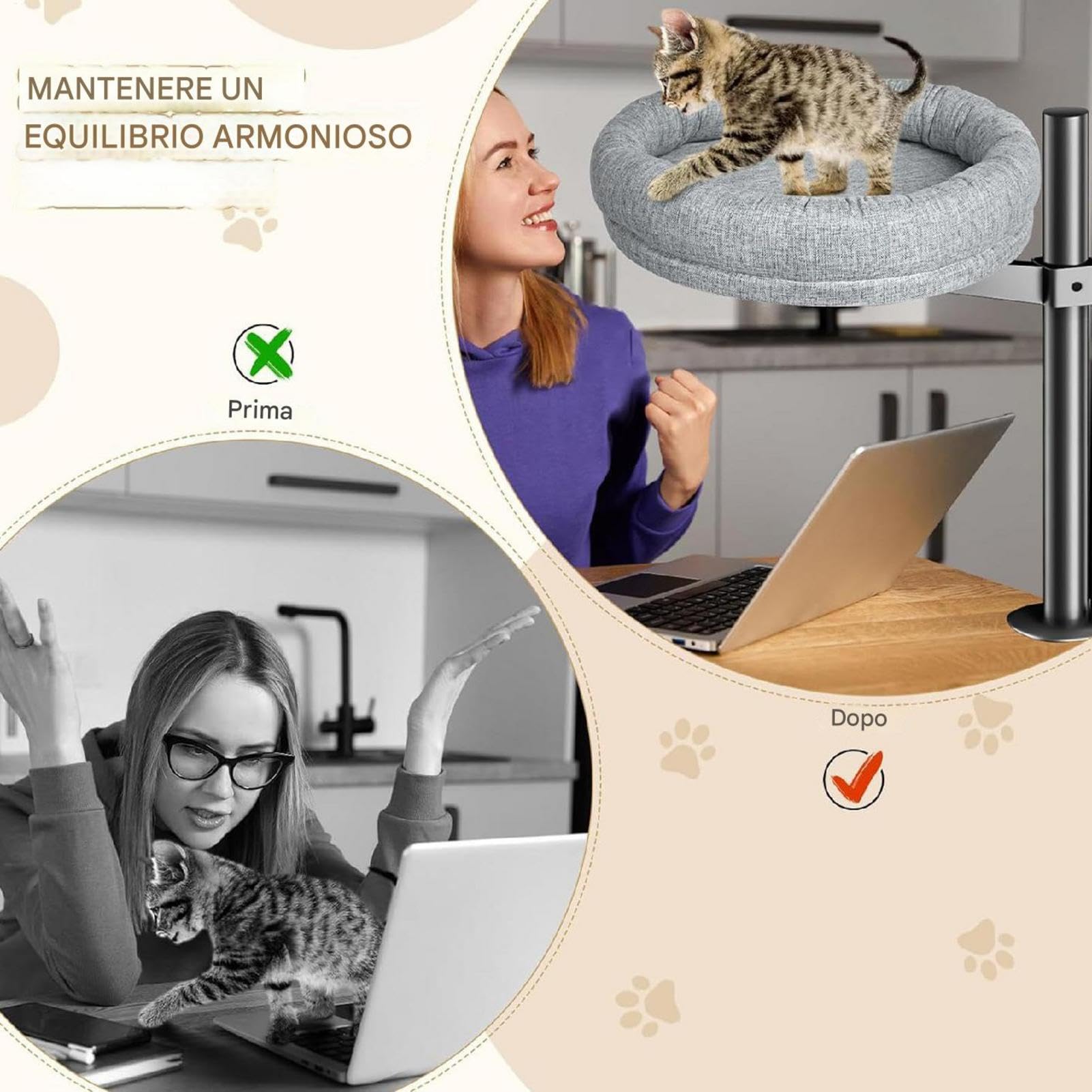 per scrivania per lettino per gatti, Letto per gatti per scrivania,Letto con mensola per gatti regolabile per gatti da interni | Casetta per gattini da scrivania dal design salvaspazio