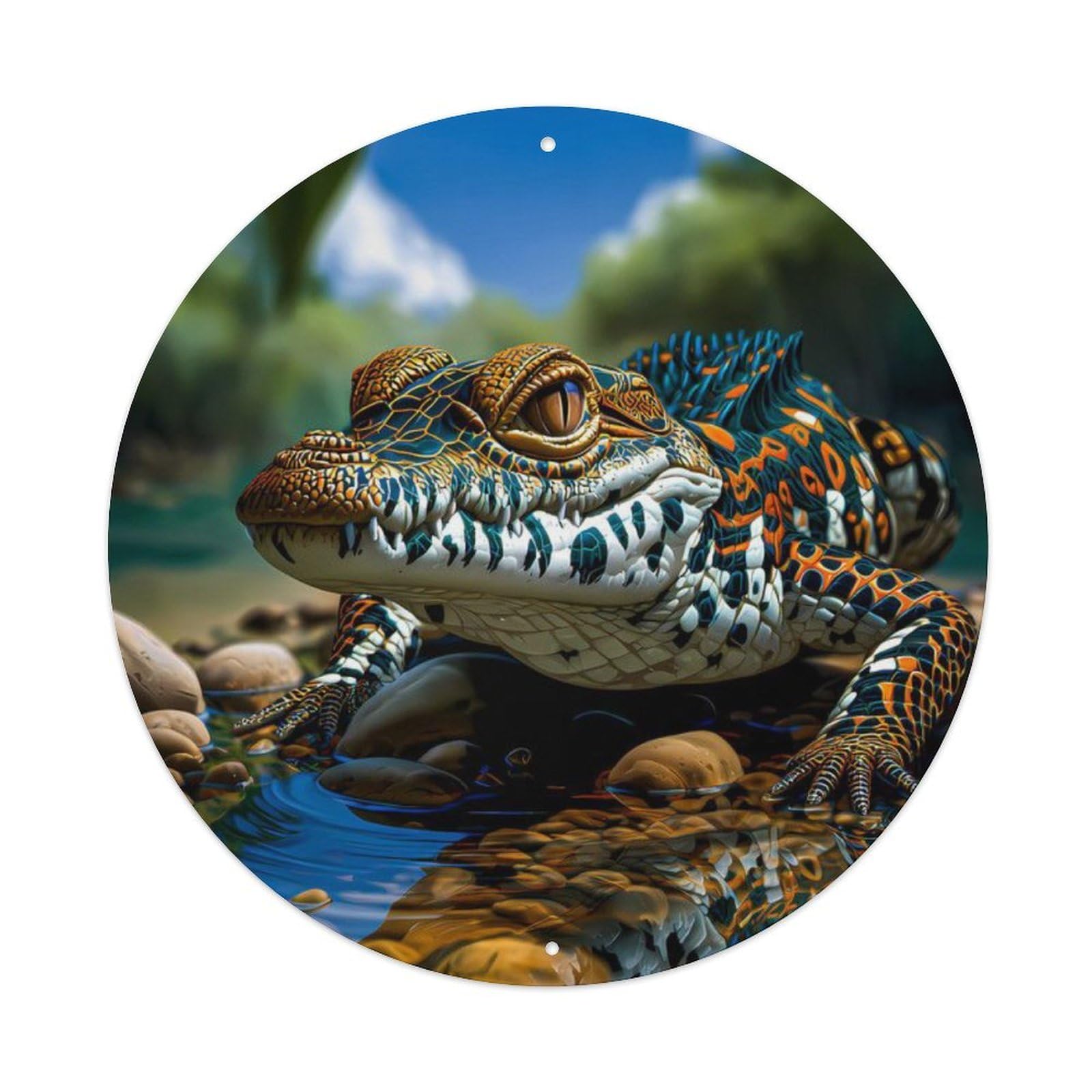 Animal Alligator Colorful River Shallow Graphic Nature Vintage Metal Tin Sign Plaque Wall Decor for Cafe, Club Bar, Office, Garden Metal Poster 8x8Inch