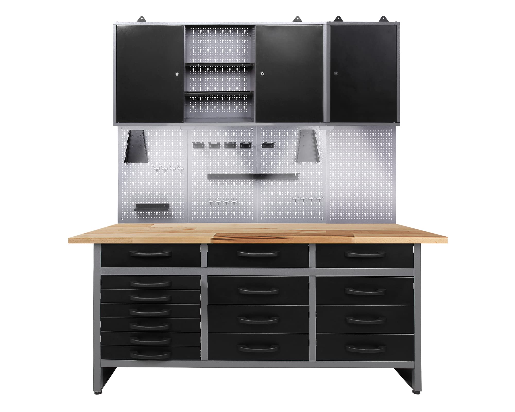 Ondis24 Werkstatteinrichtung 162 cm breit,2 x Werkzeugschrank, Werkzeugwand mit LED Beleuchtung