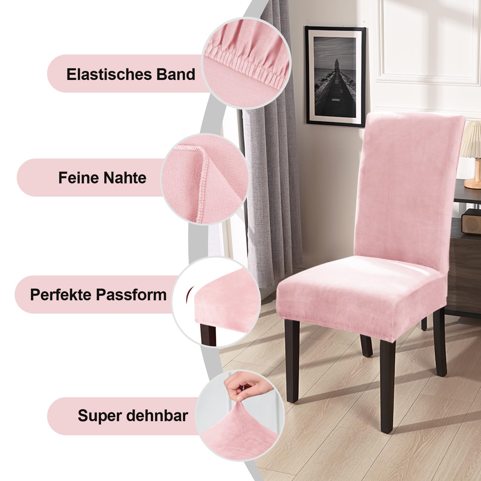 Coprisedie In Velluto Elasticizzato - Set Da 4, Lavabile, Per Cucina O Feste - Colore Turchese - Foto 10