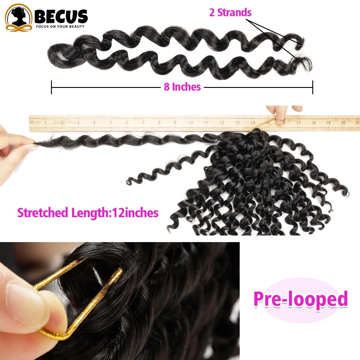 BECUS Gogo Curl Pelo Pelo Para Trenzas Africanas Mujeres 5 Paquetes Jamaicano Rizado Profundo Rizado Para Playa Ganchillo Extensiones Pelo Sintético 8"(Negro Natural #1B)