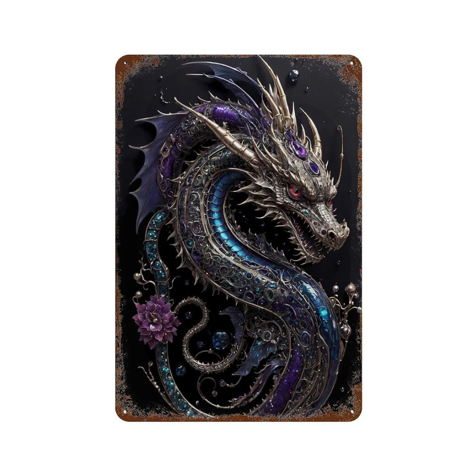 Aesthetic Steampunk Dragon Rusty Metal Tin Sign 11.8"x7.9", Vintage Wall Decor for Garage, Pub Or Kitchen