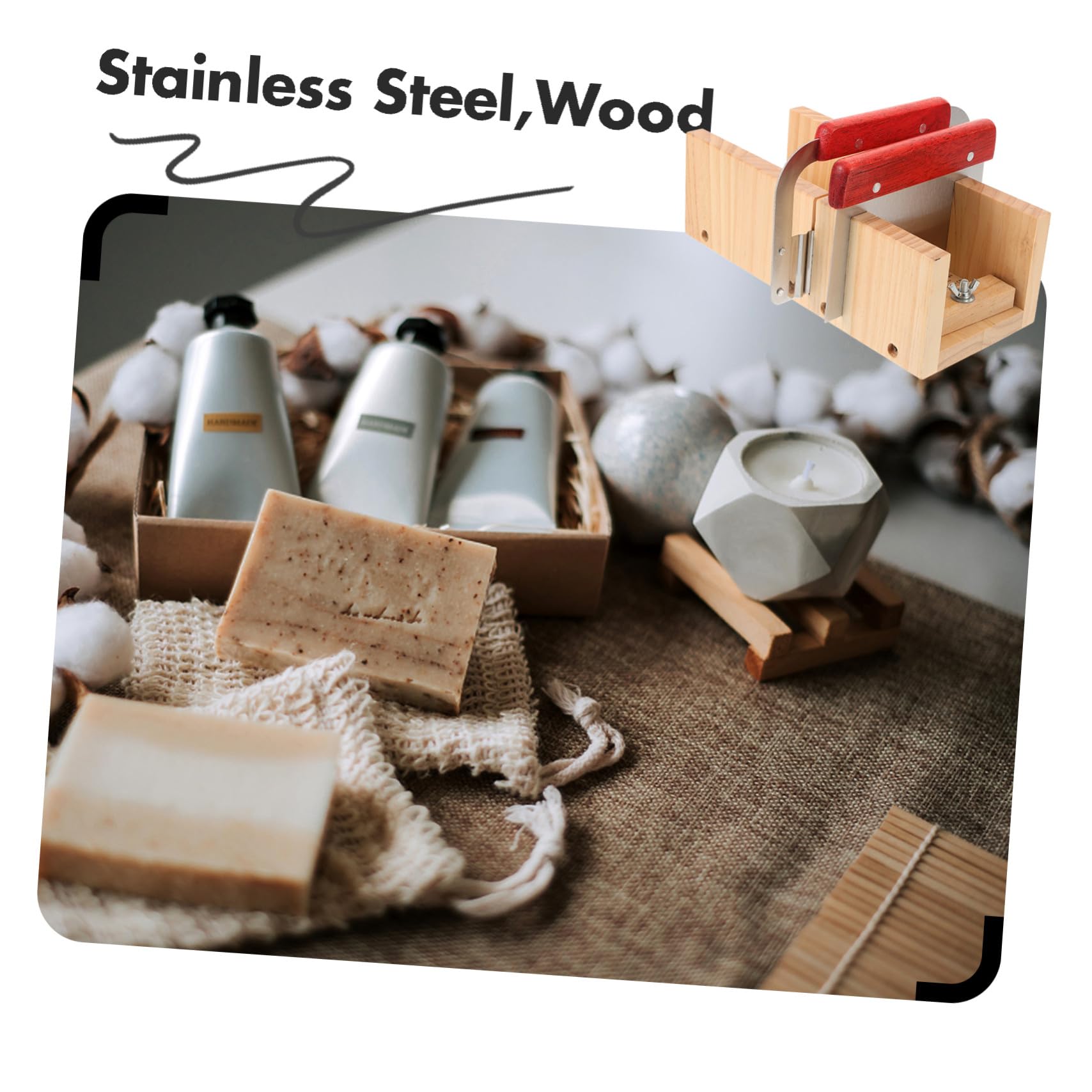 Mipcase Molde Cortador de Jabón de Bricolaje para Hacer Jabón Cortador Doble de Madera de Pino Acero Inoxidable Corte Preciso Uso Manual y Profesional
