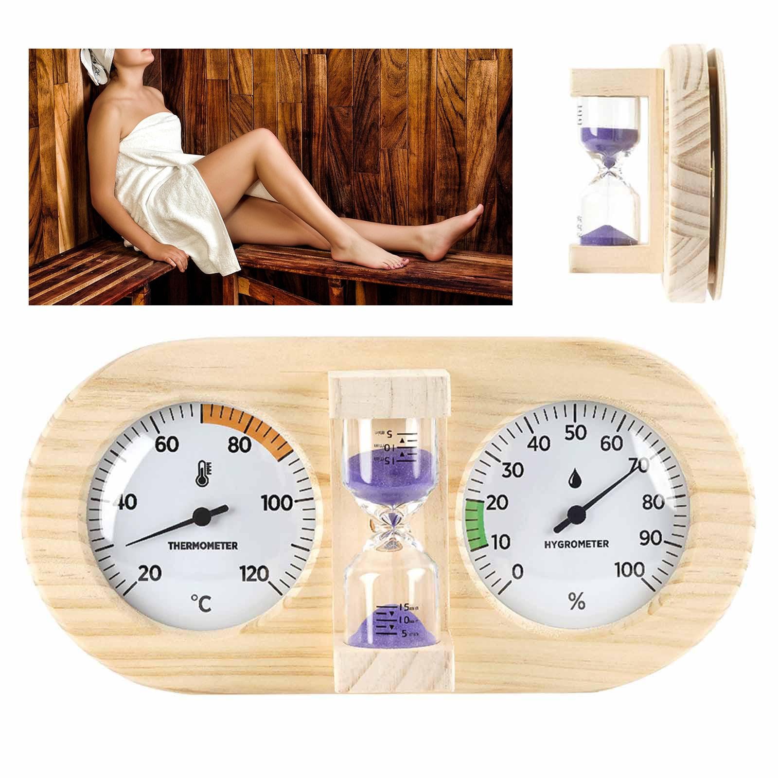 Sauna Thermometer Hygrometer mit Timer Holzrahmen Glasanzeige Messinstrument für Temperatur Luftfeuchtigkeit Zeitmessung für Hotel Haushalt, Violett