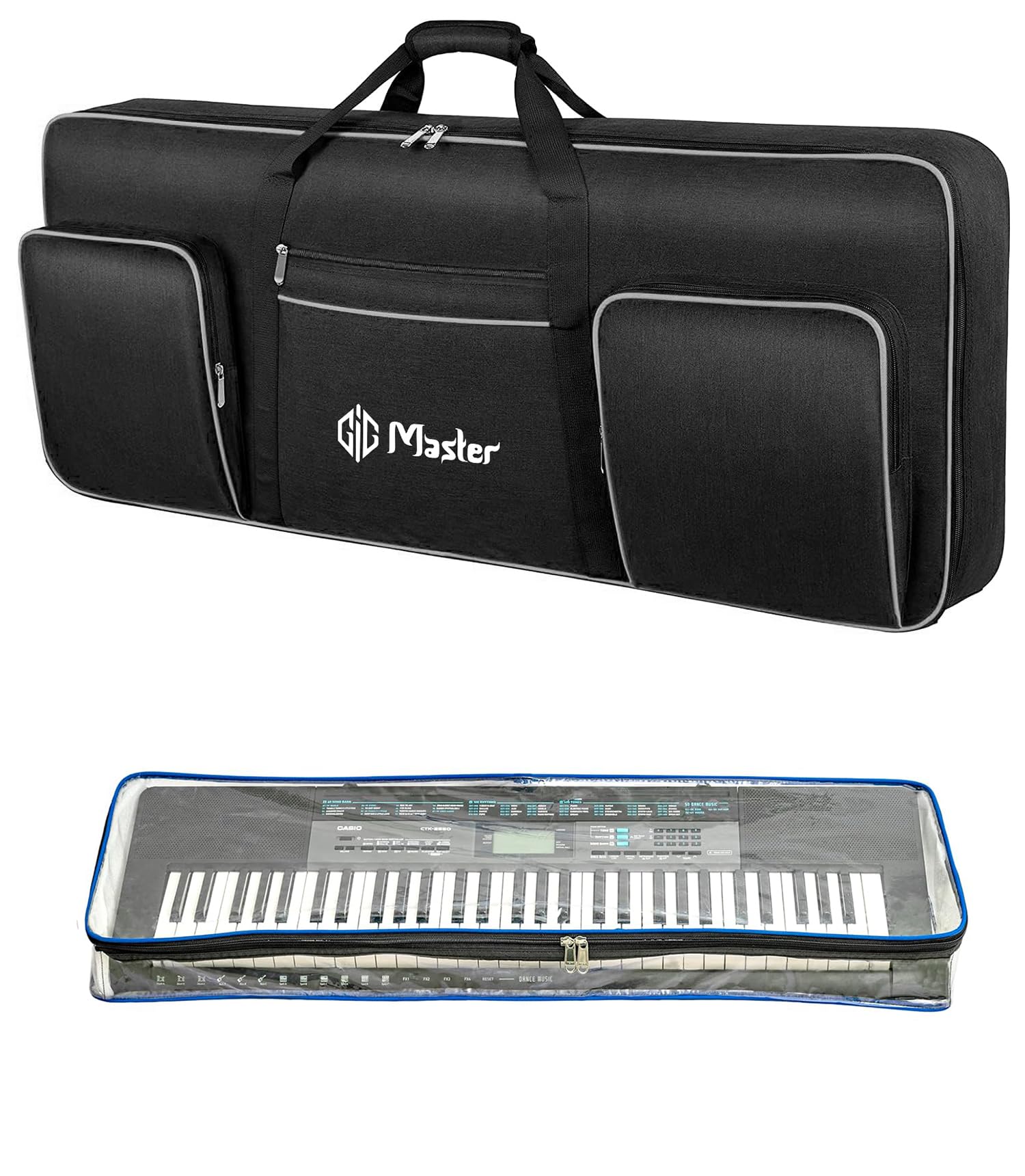 GIG Master Heavy Padded Keyboard Bag/Cover/Case for Casio CT-X 870IN/CT-X 9000IN 61 Keys Keyboard with Transparent Dust Cover & Double Pocket(Black & Grey)-image-8