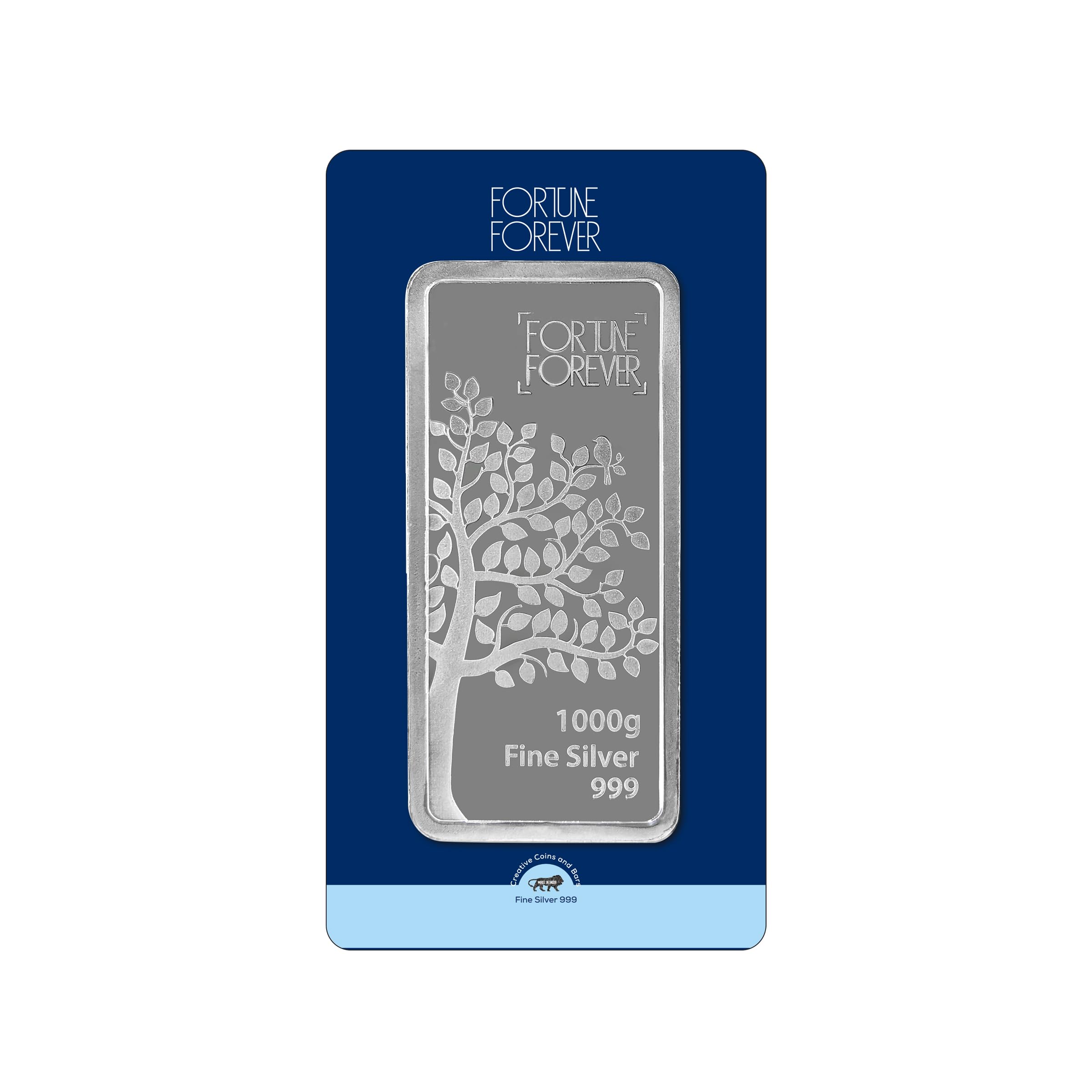 Fortune ForeverPure Silver BIS Hallmarked Bar/Lagdi with Tree Impression Perfect for Gifting Investment (999 Purity)