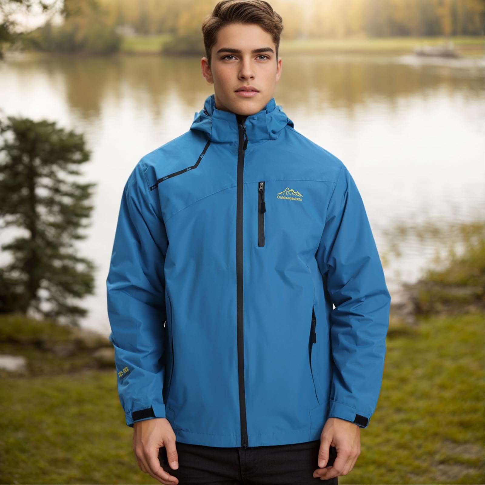 Chaqueta Impermeable Para Hombres, Ligera con Capucha Cremallera Chaqueta Cortavientos Para Hombre Viento al Aire libre
