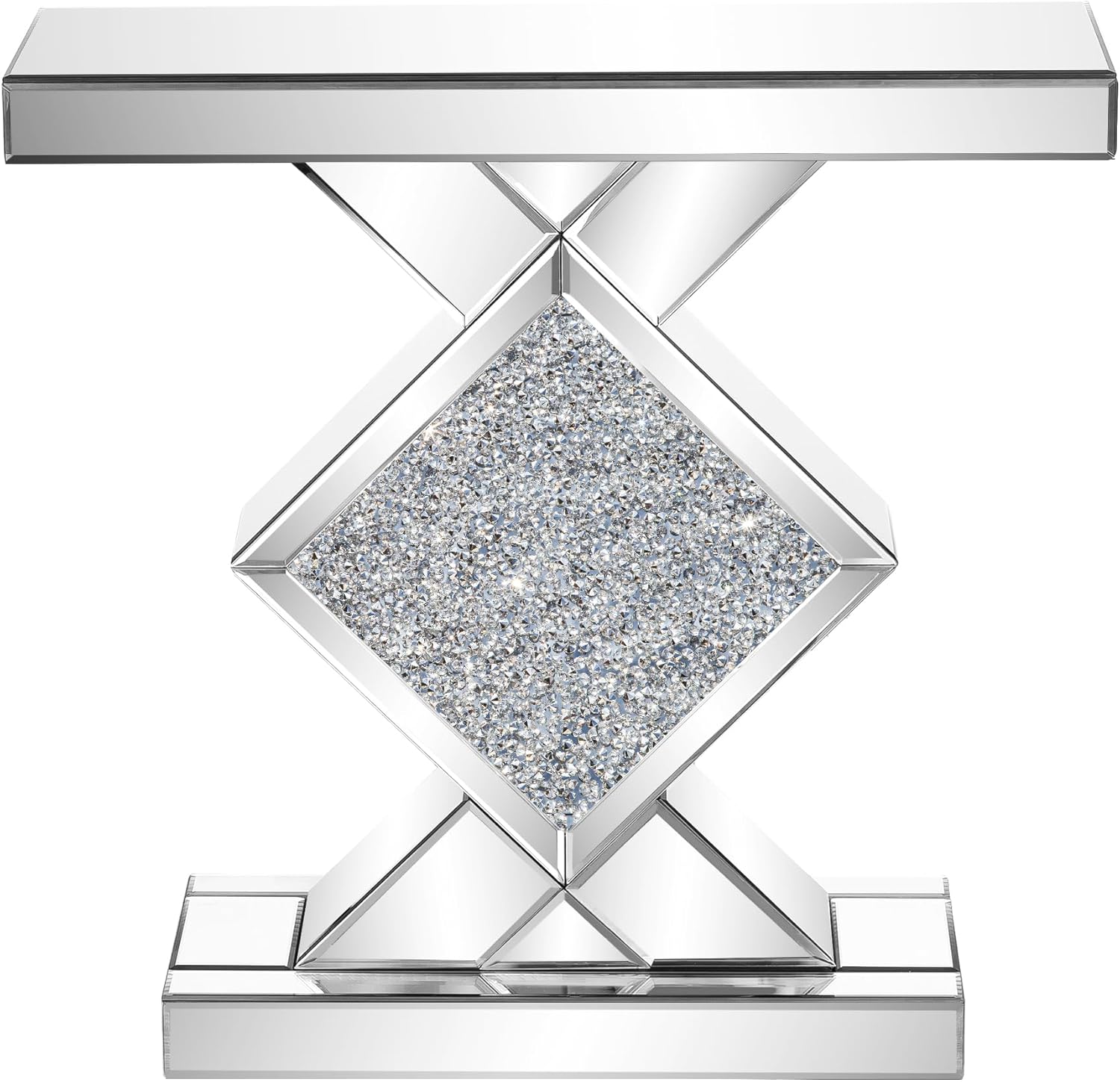 Console Table Mirrored, Silver Entryway Tables with Diamond Shaped Mirror Finished, 31.5'' Long Accent Narrow Table, Glass Sofa Tables Foyer Tables for Living Room Hallway Entrance