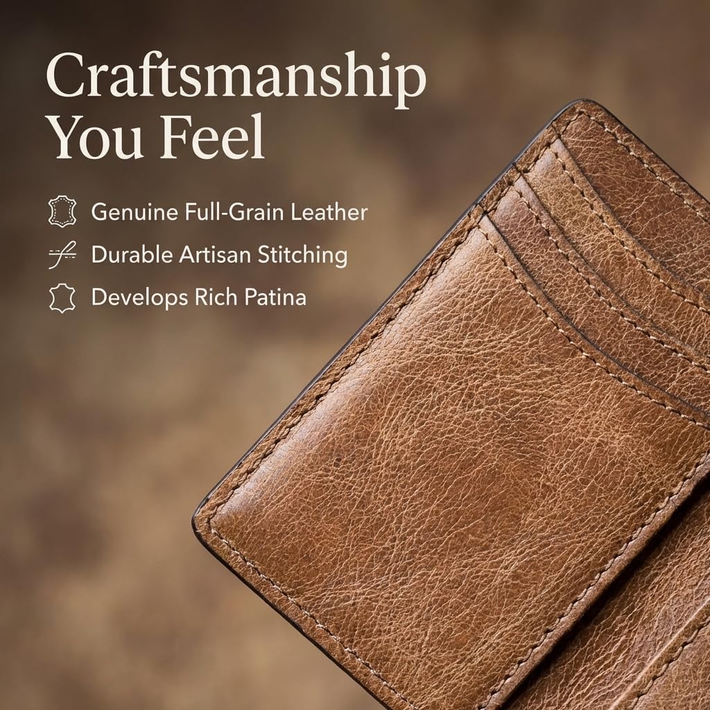 Slim Leather Credit Card Holder Wallet for Men | Full-Grain Leather, RFID Blocking, 6 Card Slots | Black