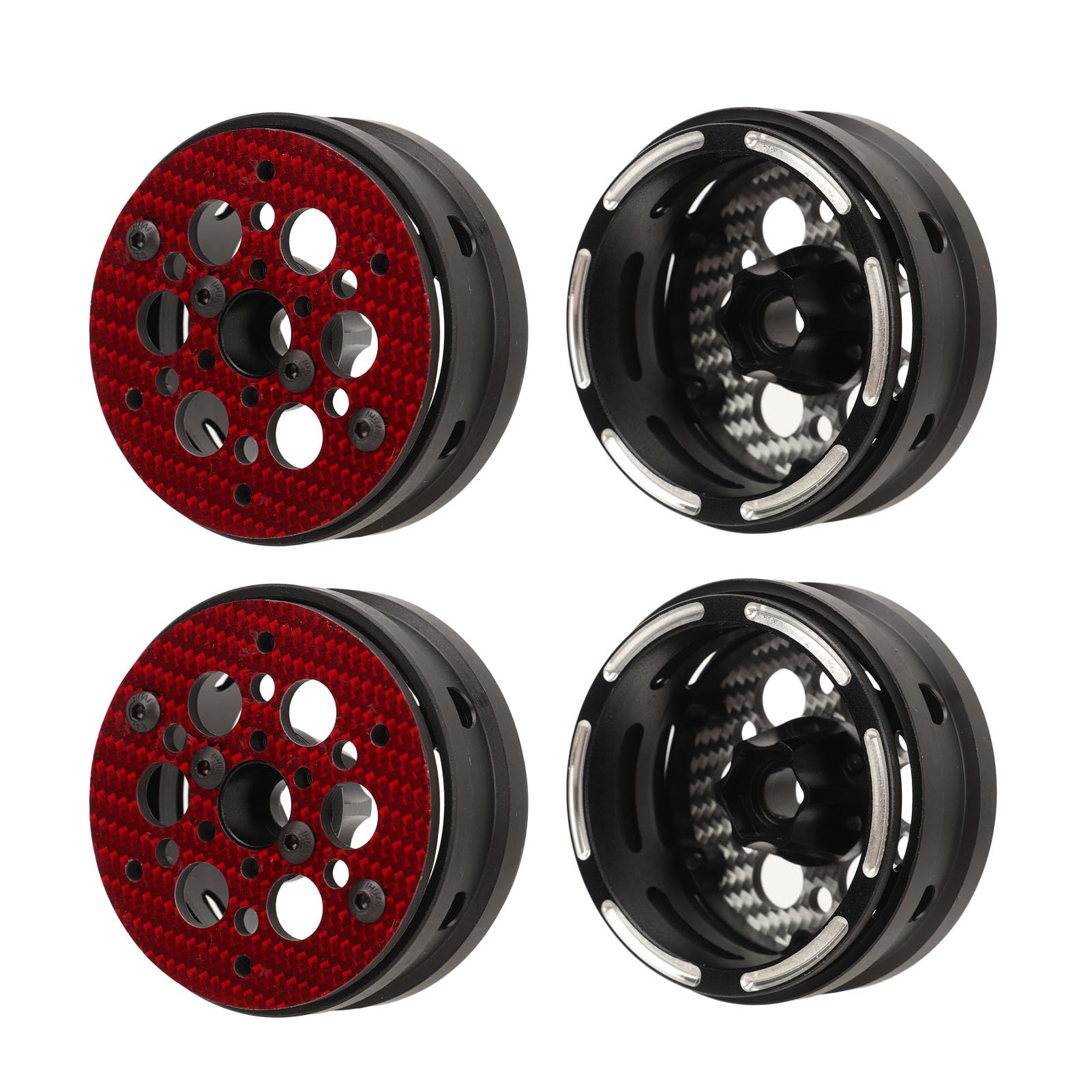 Chrees Cerchi leggeri in fibra di carbonio RC, 4 cerchi in alluminio da 1,9 pollici per auto RC 1/10 con centro in nylon, compatibili SCX10 RR10 (rosso)