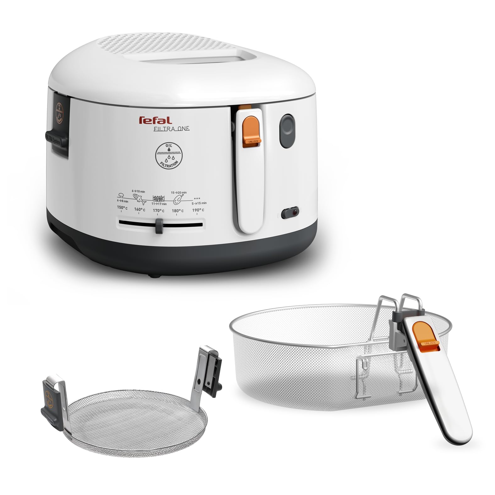 Tefal Fritteuse mit Ölfilter geruchsarm, wärmeisoliert sicher zum Anfassen, kompakt einklappbare Griffe, 150-190°C einstellbar, spülmaschinenfest, für Pommes Nuggets Snacks, antihaftbeschichtet