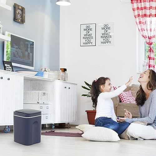 Miniatura 4 de Bycarm - Papelera con sensor de movimiento con 3 galones 12 L, latas de basura automáticas sin contacto con luces LED, baño inteligente con tapa,