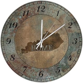 15-Inch Rustic Kitchen Wall Clock Kentucky State Wall Decor Vintage Round Silent Non-Ticking Hanging Wall Clock Battery Operated Decorative for Home Bathroom Bedrooms Living Room