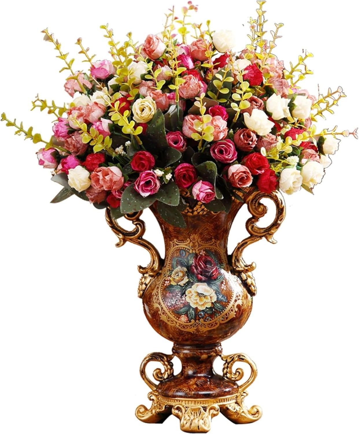 Aioneer Large Flower Vases Table Centerpiece,European Retro Resin Tall Vases With Artificial Flower