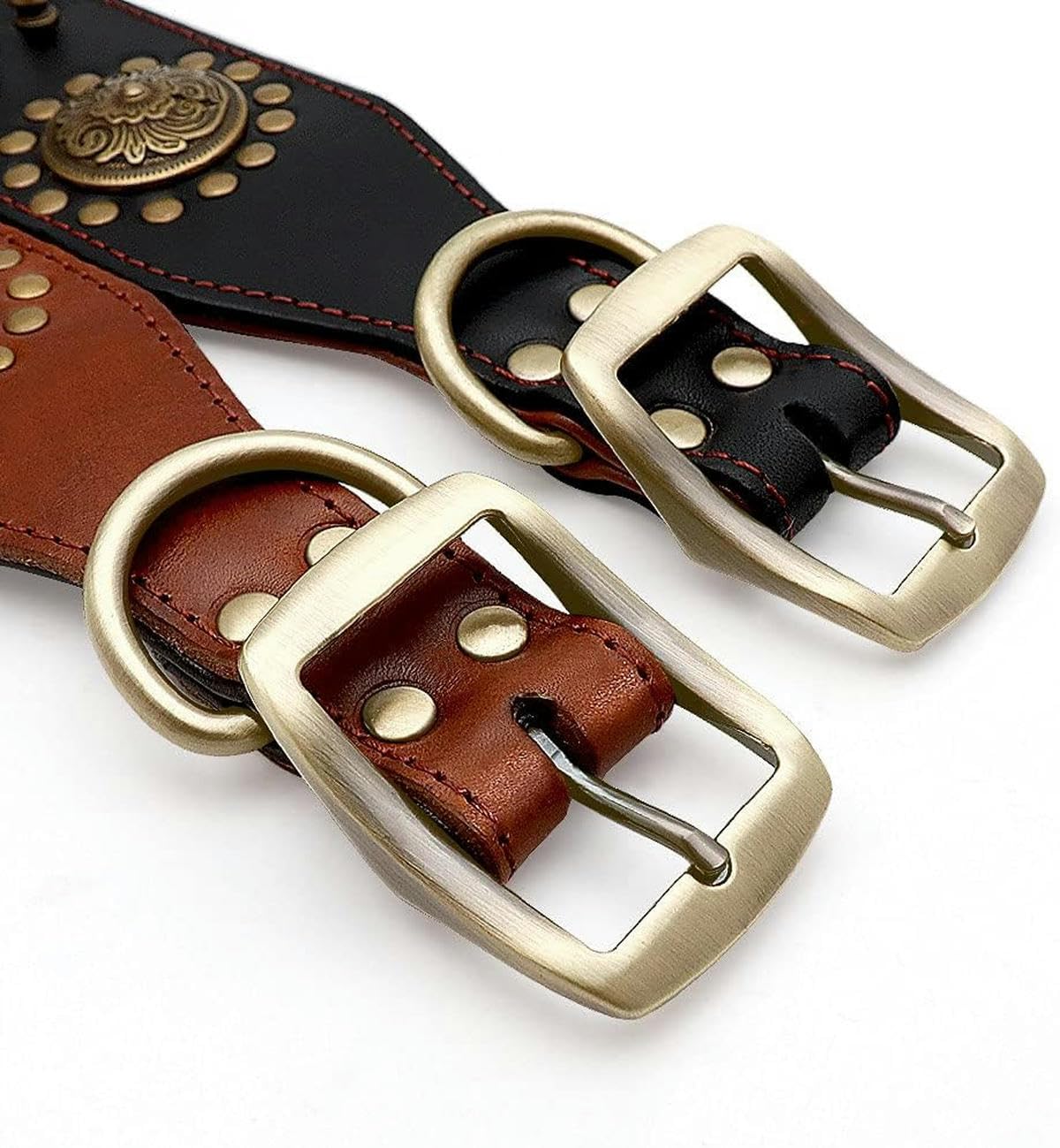 Hundehalsband aus Leder, Cooles, mit Spikes besetztes Hundehalsband, verstellbar für mittelgroße und große Hunde, L/XL, Schwarz, L