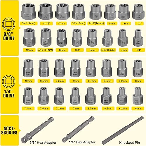 Miniatura 2 de Topec Kit de extractor de pernos rotos, 35 piezas, juego de enchufes extractores de pernos fáciles de salir, juego de removedor de tuercas para