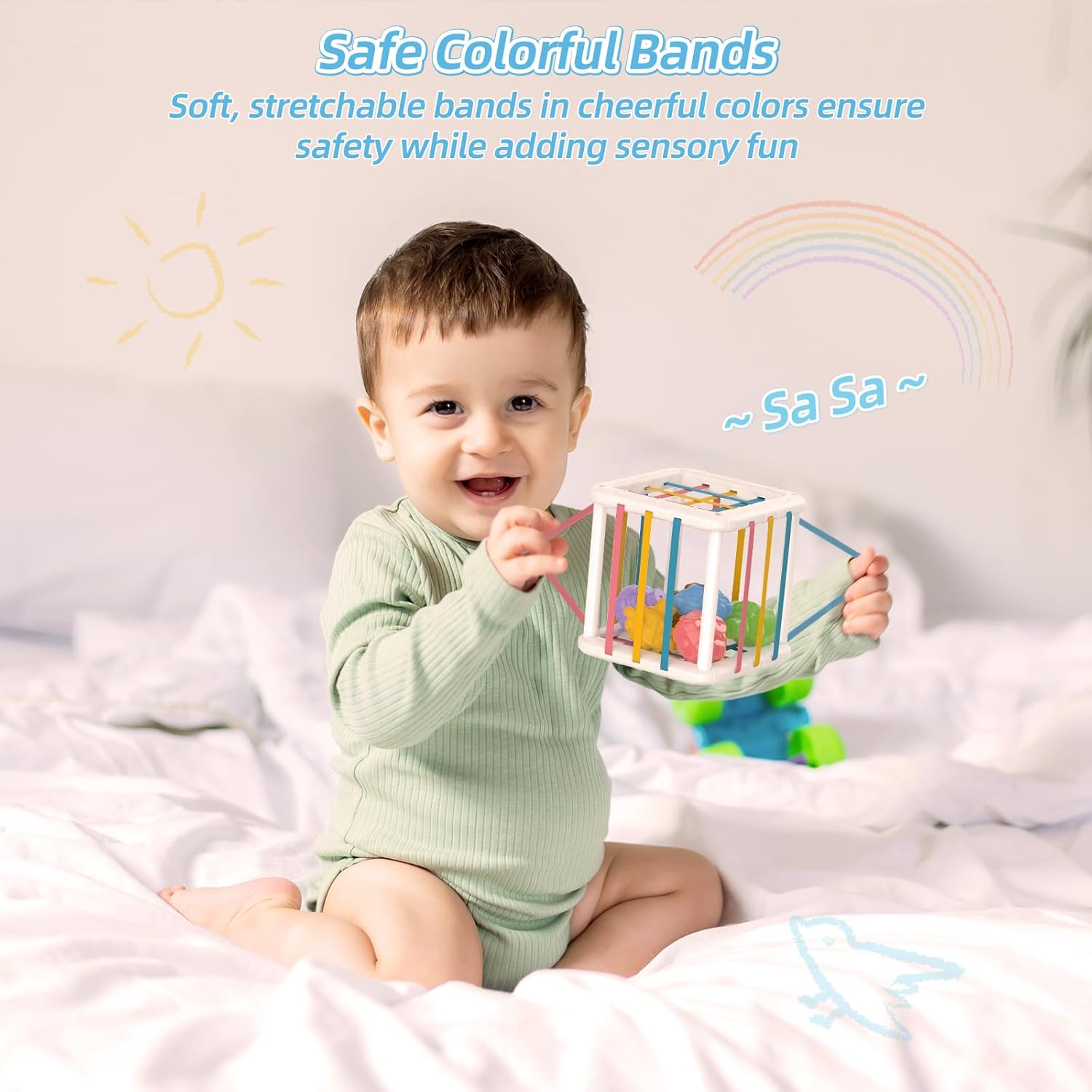 Montessori Shape Sorter Toy for Toddlers, Sensory Learning Cube with 6 Soft Blocks, Baby Developmental Toy for Fine Motor Skills, Gift for 12-36 Months Boys & Girls