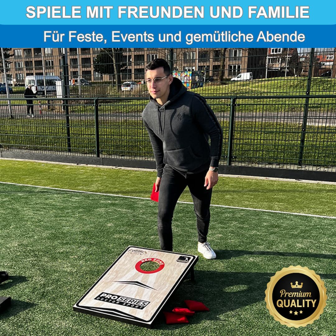 Profi Series Cornhole Doppel Komplett - 2X 90x60cm inkl. 8 Bean Bags - Amerikanisches Cornhole 13kg - 400 Gram Bean Bags- 15x15 cm- und Tragetasche