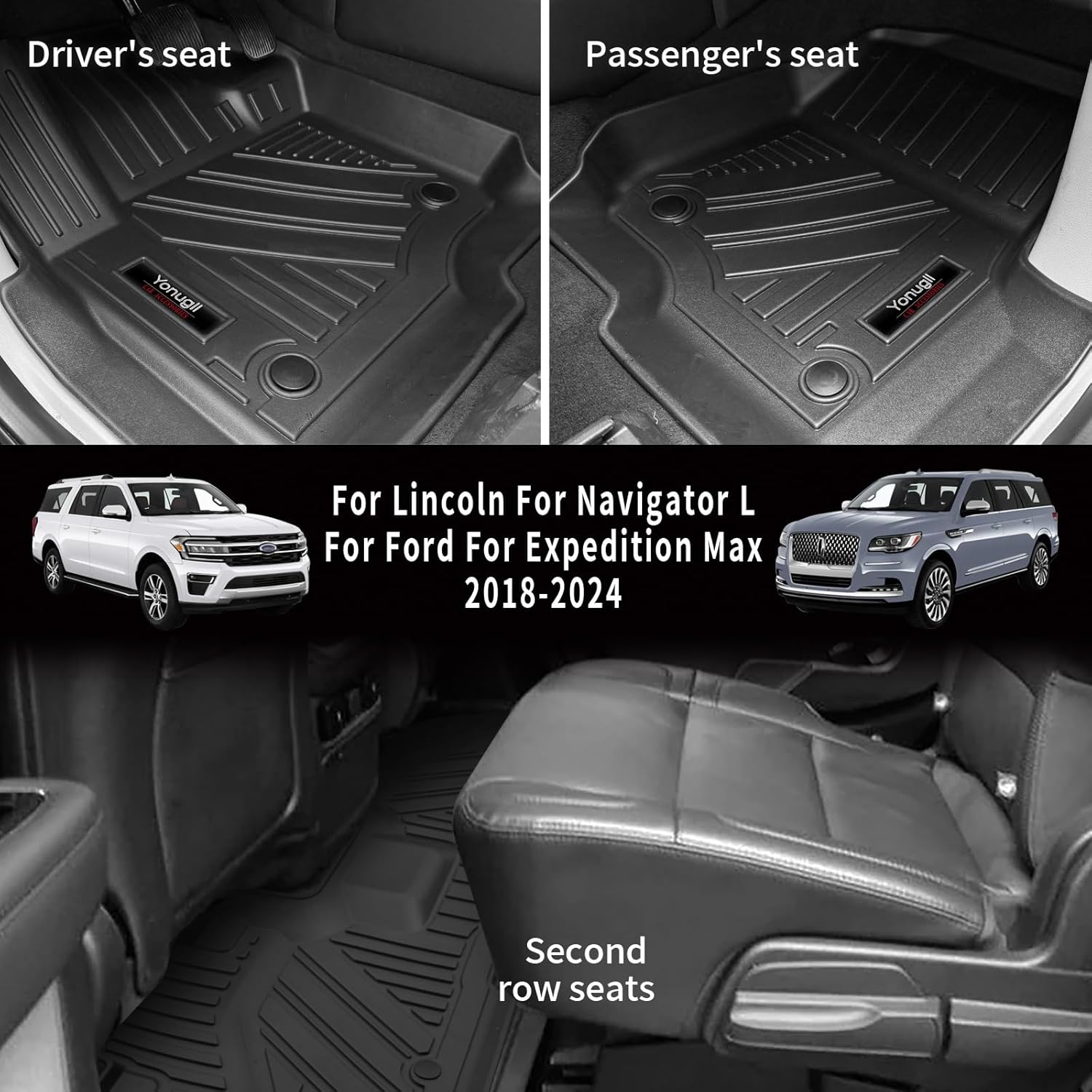 for 2018-2024 Ford Expedition Max/Lincoln Navigator L 7 Seater Floor Mats 3 Row Trunk Cargo Liners Backrest Mat Set TPE Protection Mat Accessories (Only for 7seat, Fit MAX Or L) - Image 2