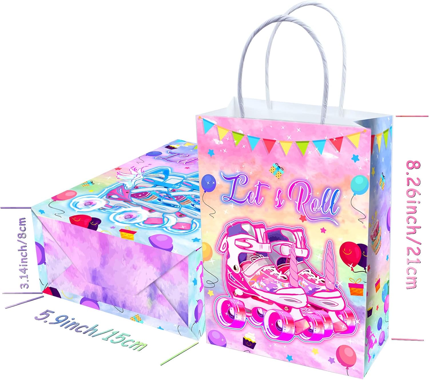 16 Pieces Watercolor Roller Skates Goodie Bags for Roller Skating Birthday Party Supplies,Rollerskate Gift Snacks Treat Candy Party Favors Bags for Kids Adults Let's Roller Theme Party Decorations image 3