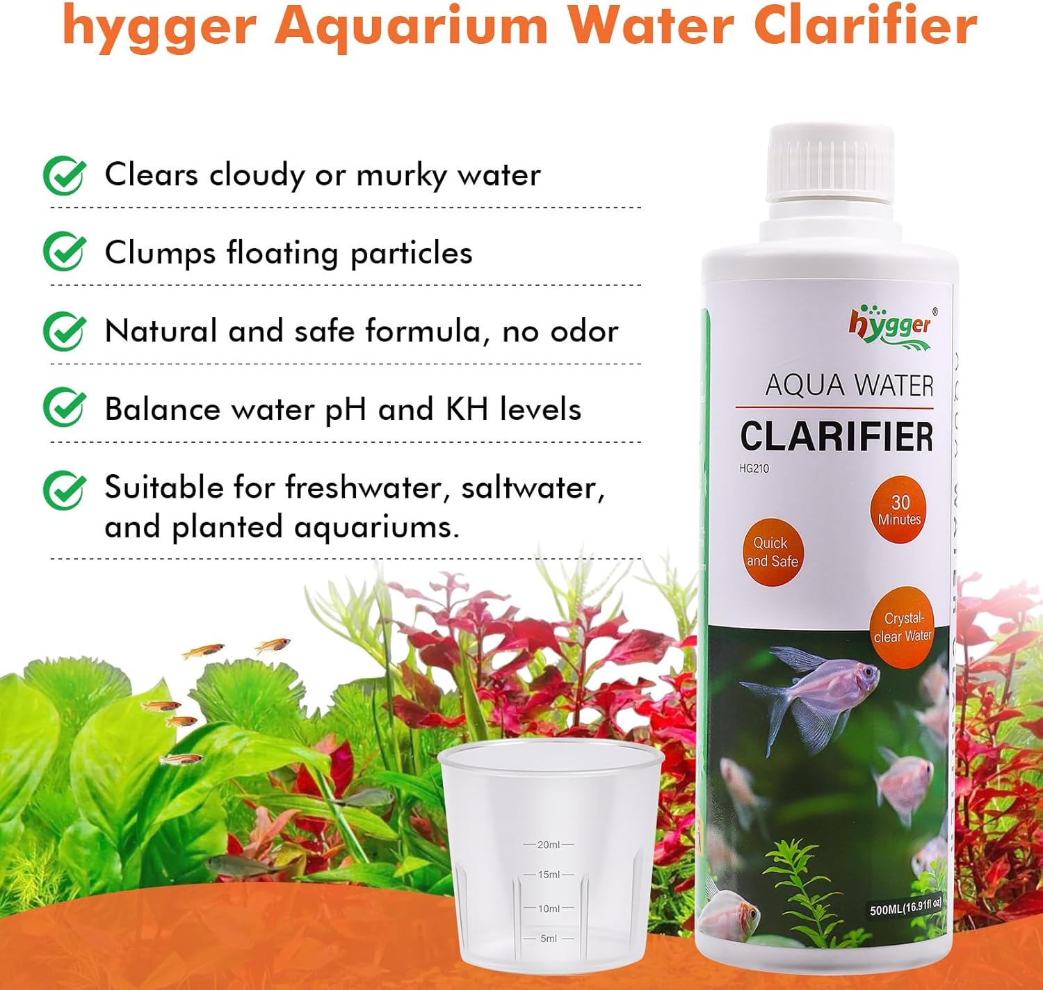 hygger Aquarium Water Clarifier, Water Clarifier for Fish Tank, Clears Cloudy Water for Freshwater and Saltwater Tanks, 1000 ML