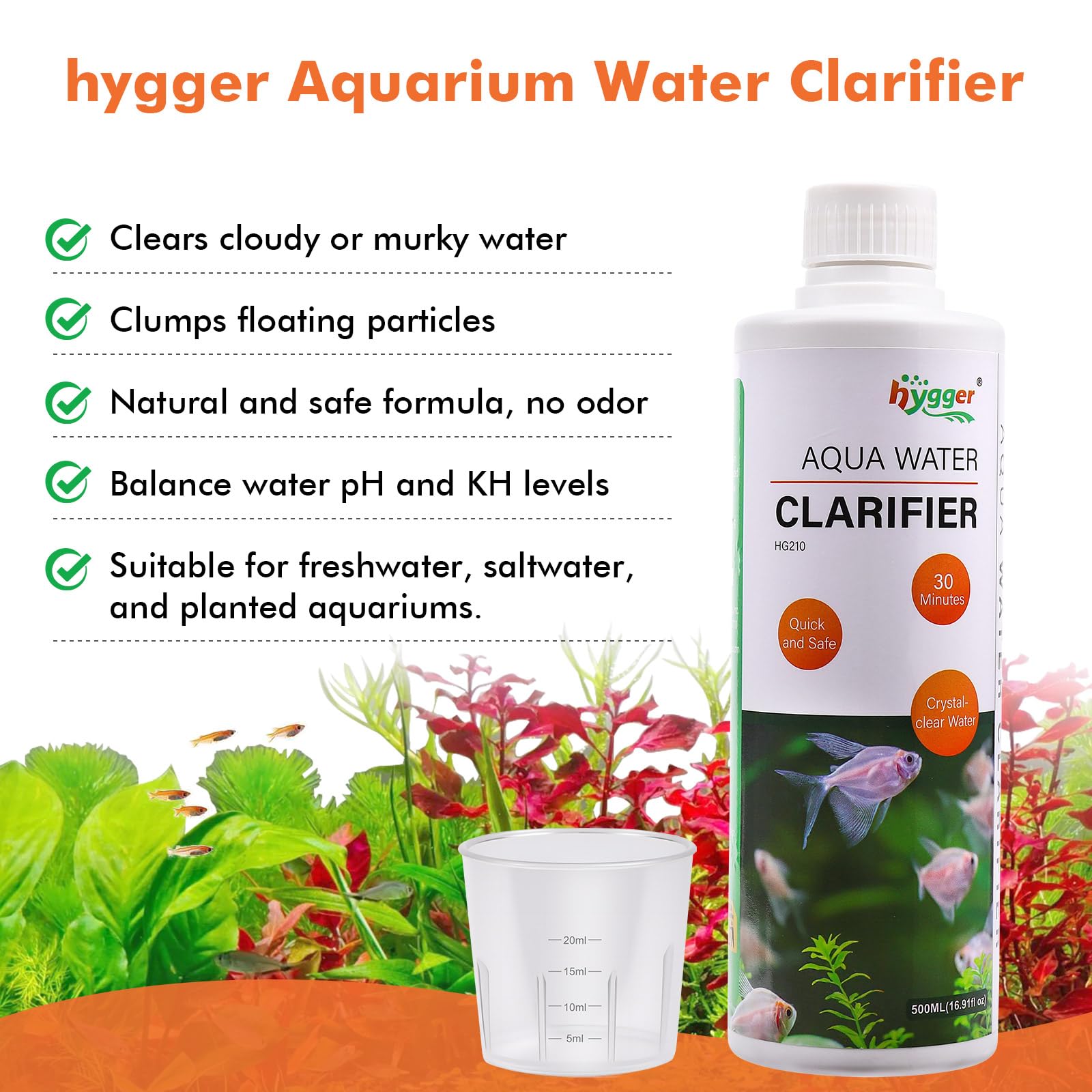 hygger Clarificateur d'eau pour aquarium, pour aquarium, eau douce et salée, 1000 ml