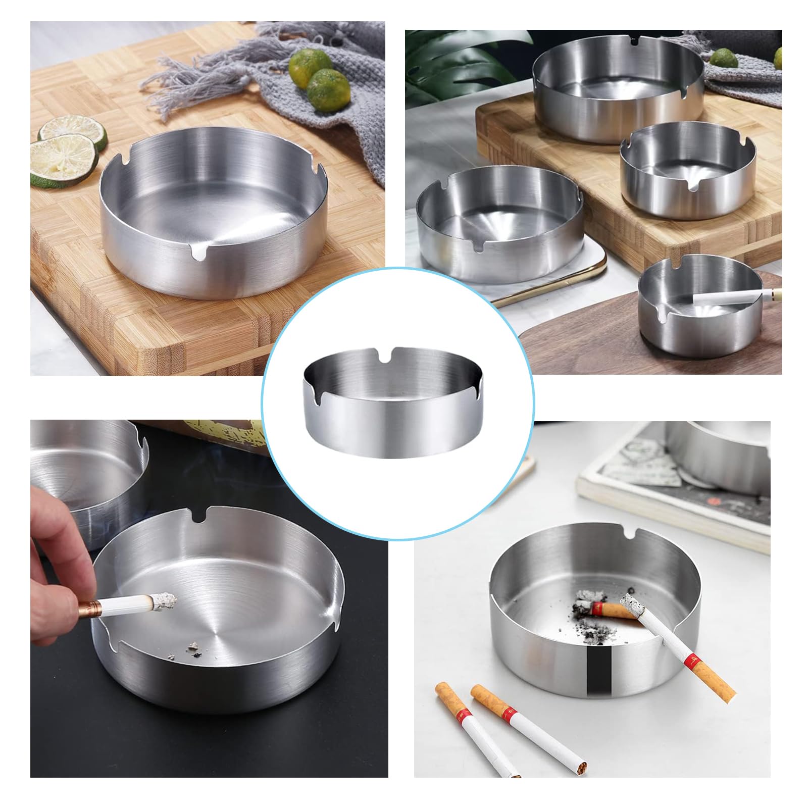 Posacenere Moderno Rotondo in Acciaio Inox 8 Pezzi per Sala Conferenze, Bar, Ristoranti
