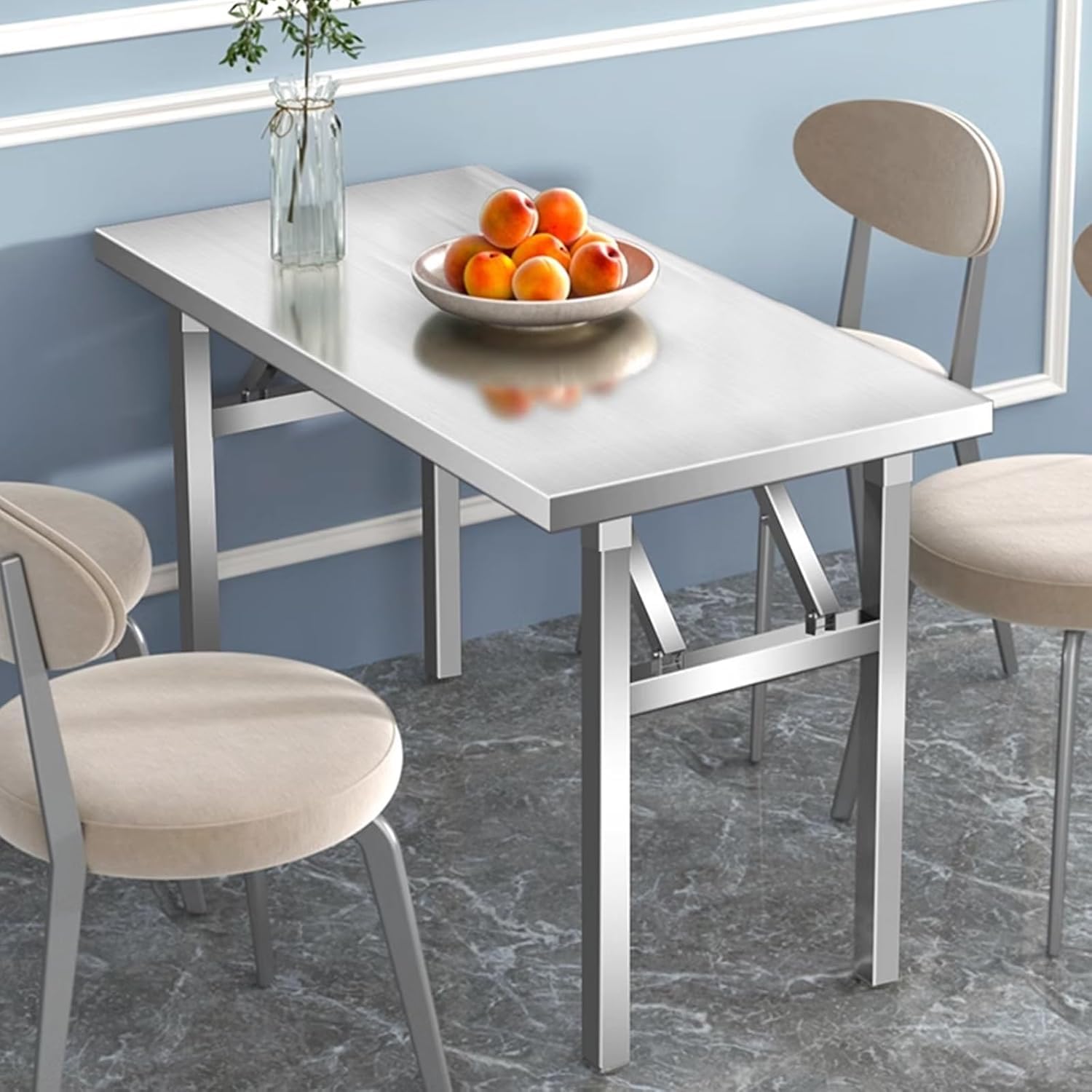 Mesa de trabajo plegable de acero inoxidable, mesa de preparación de cocina multifuncional para restaurante, garaje, almacén, escritorio duradero para exteriores, 120 x 70 x 75 cm / 47.2x27.6x29.5in