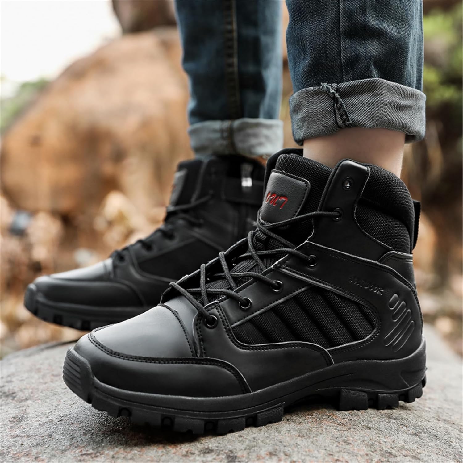 Men's Suede Leather Mesh Lace Up 6 Inch Mid Top Military Tactical Boots Platform Flat Heel Lightweight Round Toe Outdoor Boots For Hiking Training Trekking Camping Desert Hunting Backpacking