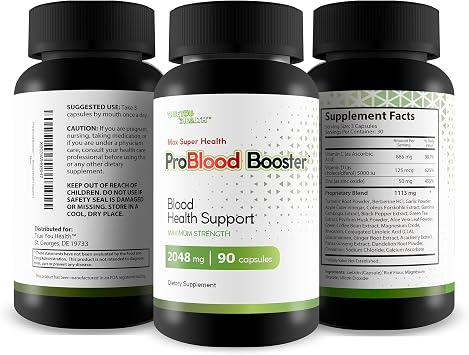 Max Super Health Pro Blood Booster - Blood Health Support Supplement - Promote Balanced Blood Health & Blood Flow - Aid Circulatory Health - Support Healthy Blood Vessel & Cardiovascular Function