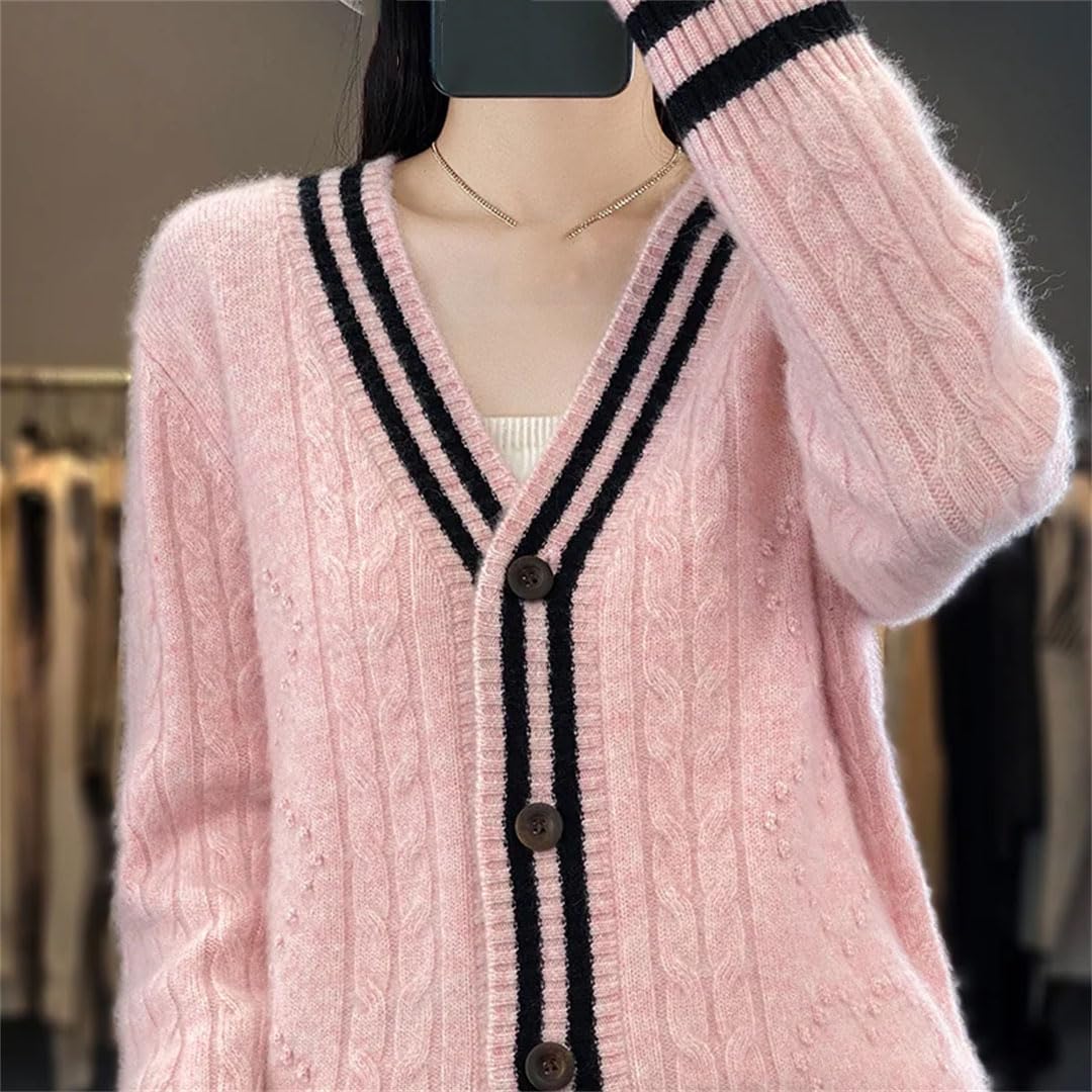 Vogrtcc Damen Woll-Cardigan Strick Langarm Pullover Lose Kaschmir Top