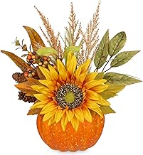Hollyone 35CM Autumn Decorations, Yellow Pumpkin Floral Arrangement, 12.9'' Artificial Pumpkin Centerpiece for Living Room, Dining Table, Shelf, Garden, Wedding, Thanksgiving, Harvest Decorations