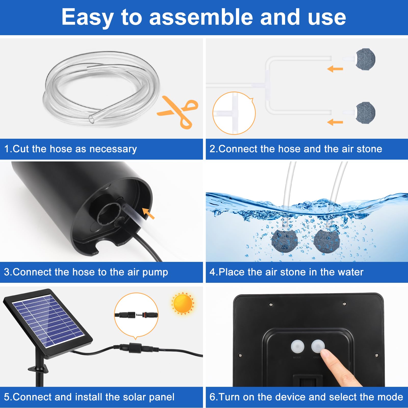 GuKKK Solar Power Air Pump Kit, Solar Oxygen Pump for Aquarium 4W Solar Staw Aerator Węże i Kamienie Wentylacyjne Do Zbiornika Ryb, Staw Rybny