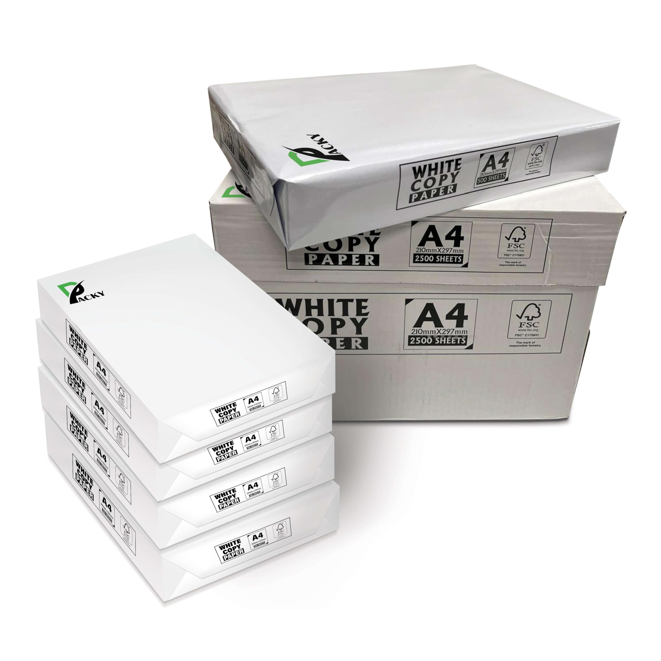 Packy® Box of A4 Paper Office White Printer Copier Paper 10 Reams of 500 (80gsm Multifunction Laser Inkjet Paper (2 Boxes (10 Reams))