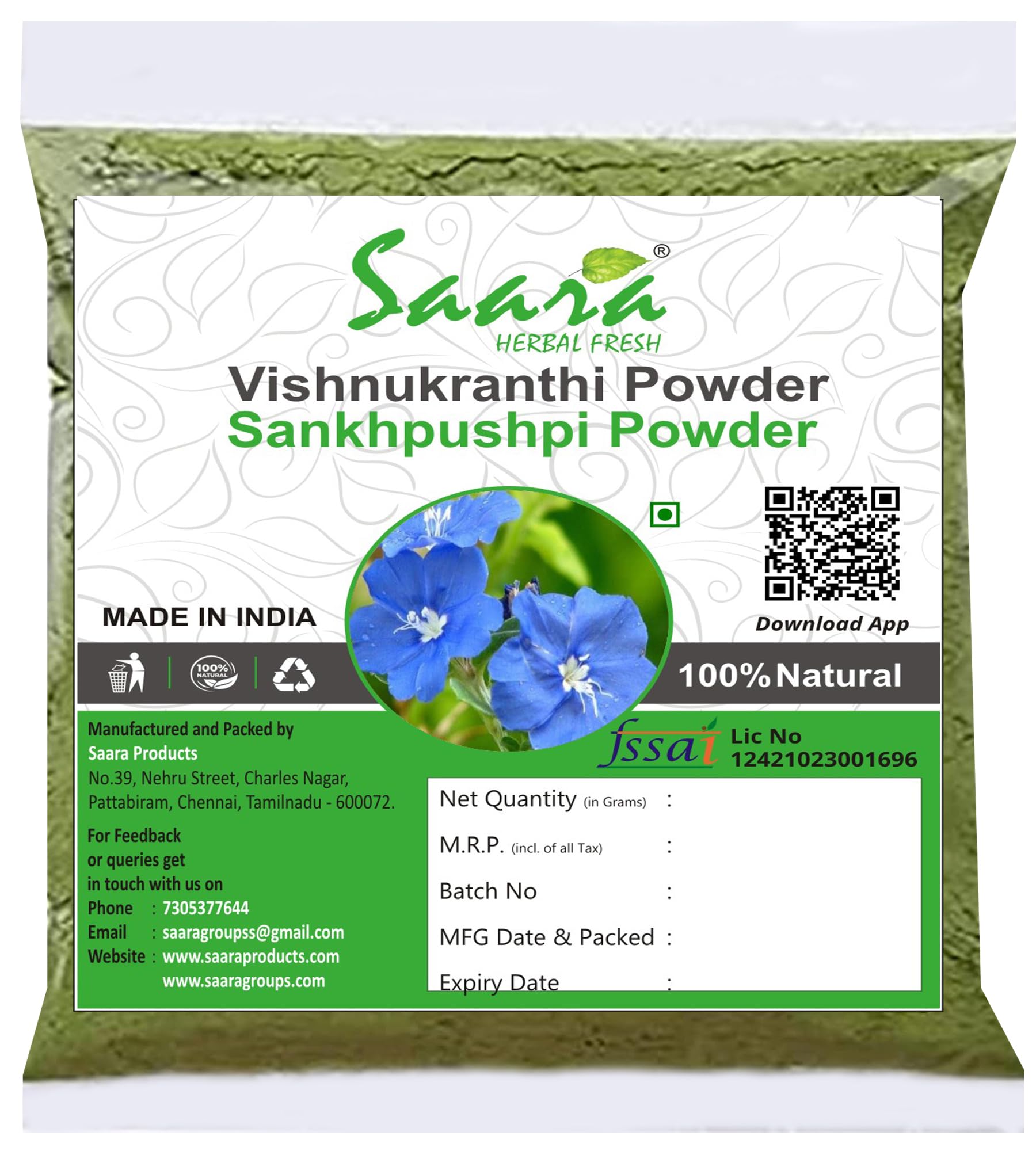 Saara HERBAL FRESH Vishnukranthi Powder, 100g, Shankhapushpi, Vishnukrantha, Morning Glory, Sankaholi Powder, (pack of 1x 100g) (B07ZF68VR6) Amazon Price History, Amazon Price Tracker